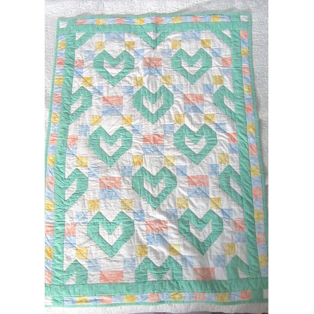 Handmade Baby Infant Toddler Quilt Heart Bambi Pastel